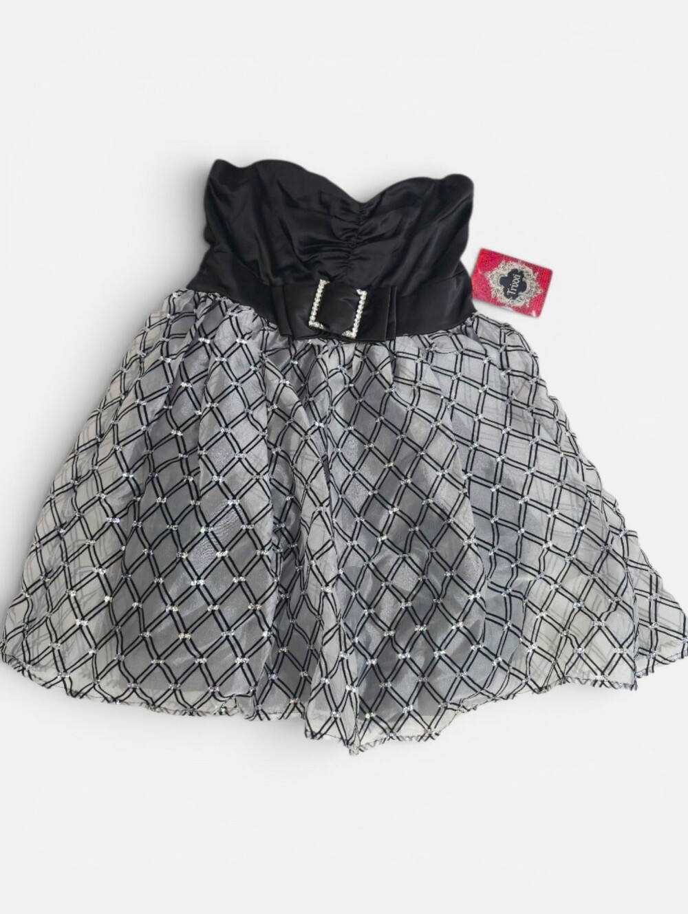 Trixxi Black And Silver NWT Diamond A-Line Strapless Mini Cocktail Party Dress